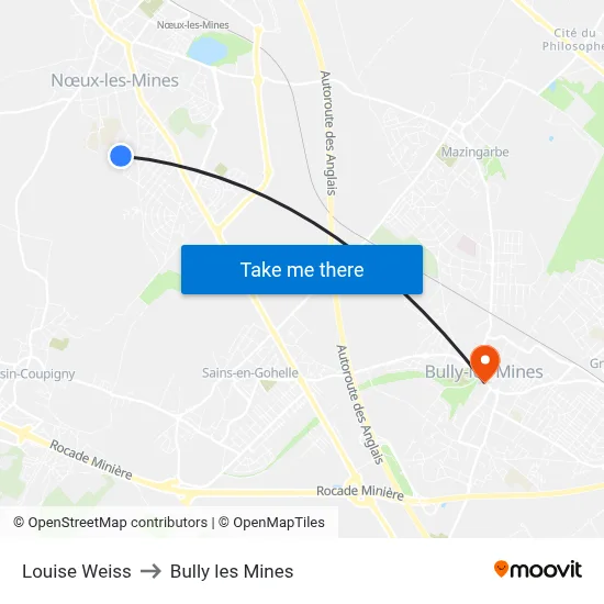 Louise Weiss to Bully les Mines map