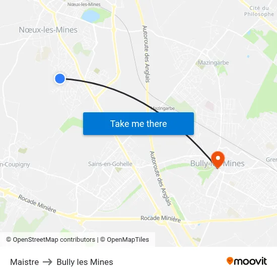 Maistre to Bully les Mines map