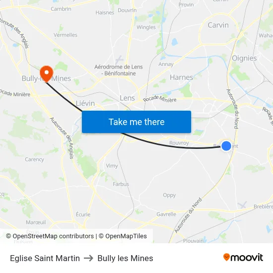 Eglise Saint Martin to Bully les Mines map