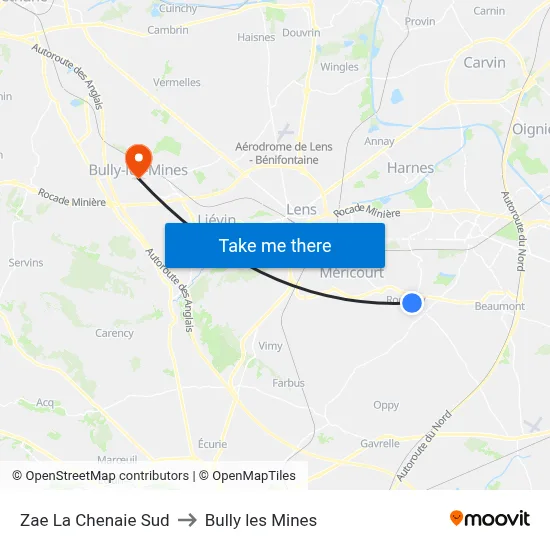 Zae La Chenaie Sud to Bully les Mines map