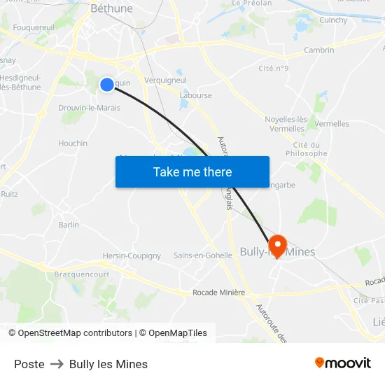 Poste to Bully les Mines map