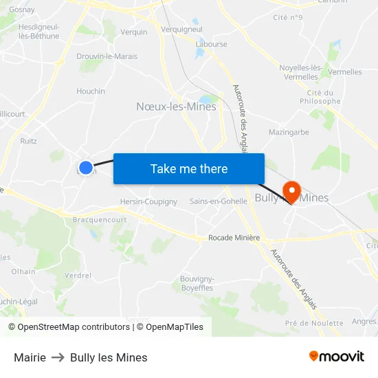 Mairie to Bully les Mines map