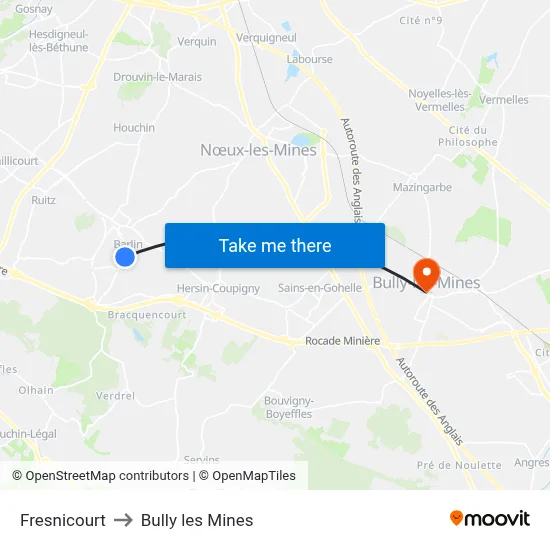 Fresnicourt to Bully les Mines map