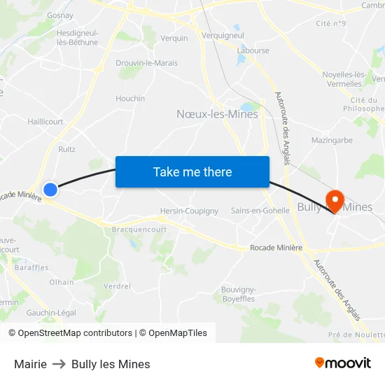 Mairie to Bully les Mines map