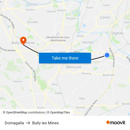 Domagalla to Bully les Mines map