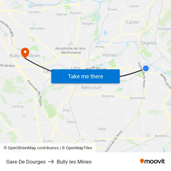 Gare De Dourges to Bully les Mines map