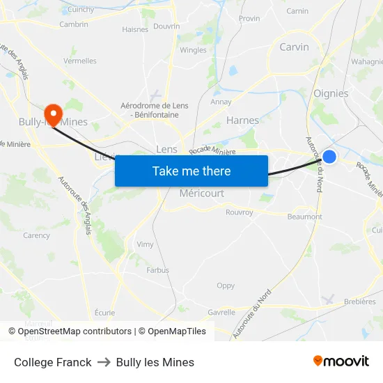 College Franck to Bully les Mines map