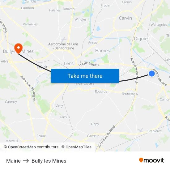 Mairie to Bully les Mines map