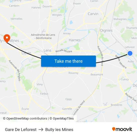 Gare De Leforest to Bully les Mines map