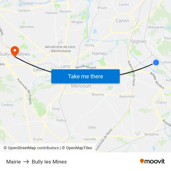Mairie to Bully les Mines map