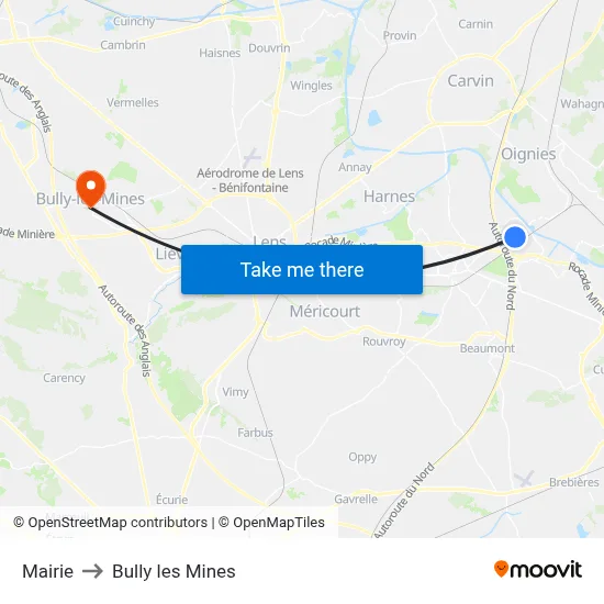 Mairie to Bully les Mines map