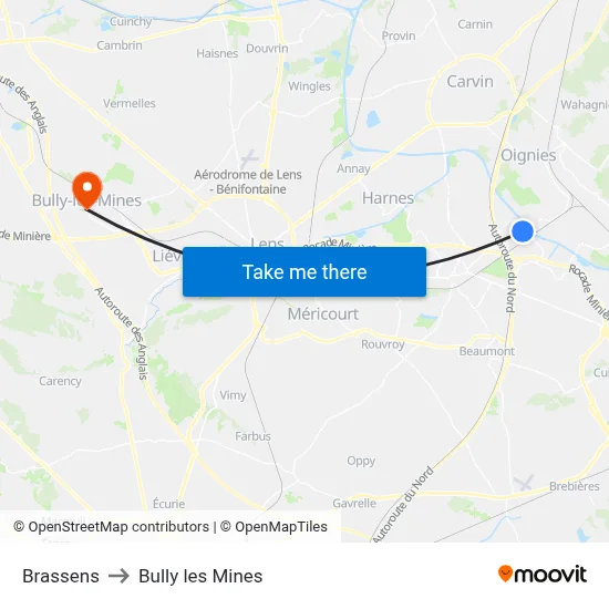 Brassens to Bully les Mines map