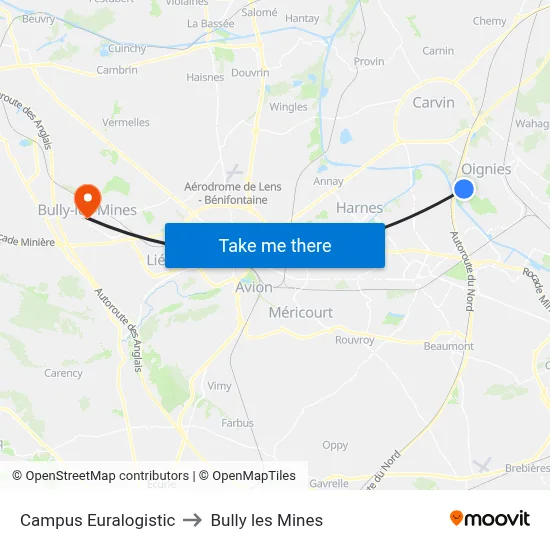 Campus Euralogistic to Bully les Mines map