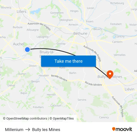 Millenium to Bully les Mines map