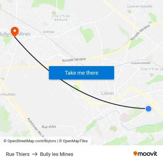 Rue Thiers to Bully les Mines map