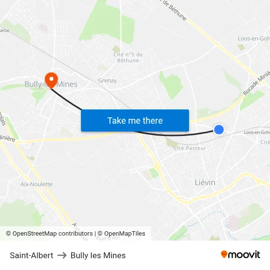 Saint-Albert to Bully les Mines map