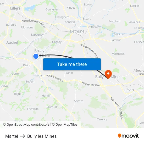 Martel to Bully les Mines map