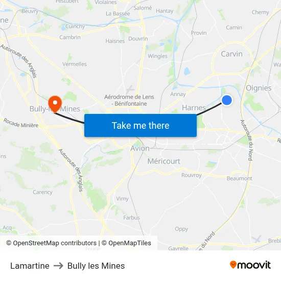 Lamartine to Bully les Mines map