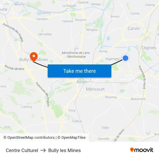 Centre Culturel to Bully les Mines map