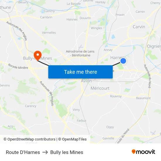 Route D'Harnes to Bully les Mines map