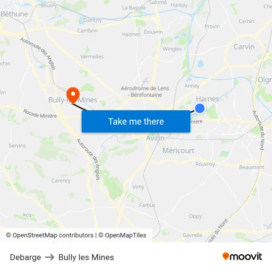 Debarge to Bully les Mines map