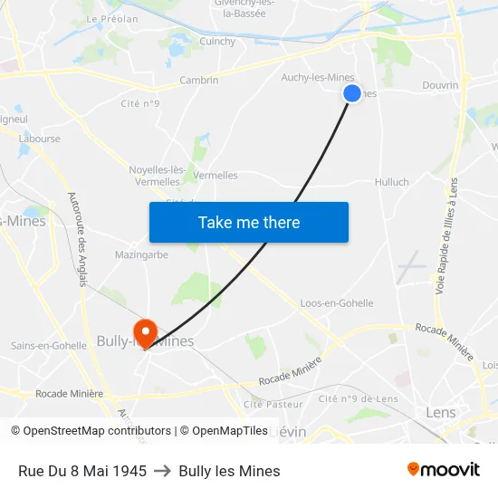 Rue Du 8 Mai 1945 to Bully les Mines map