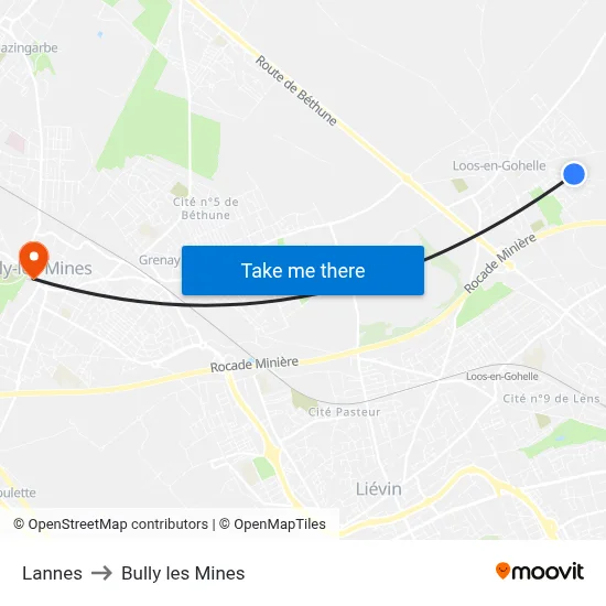 Lannes to Bully les Mines map