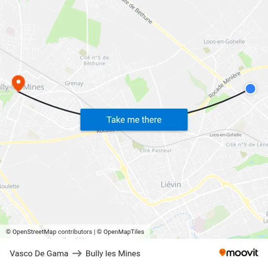 Vasco De Gama to Bully les Mines map