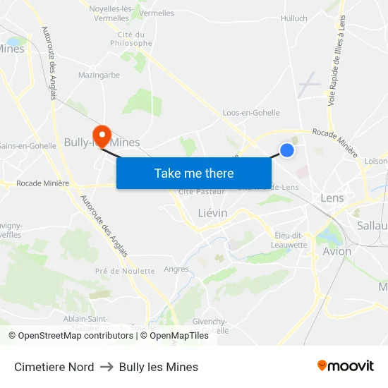 Cimetiere Nord to Bully les Mines map