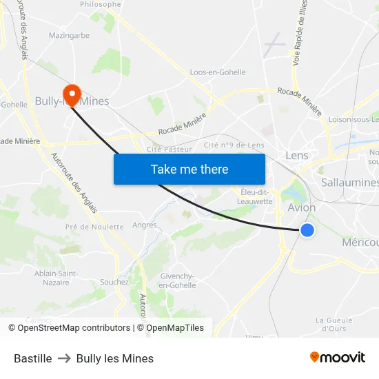 Bastille to Bully les Mines map