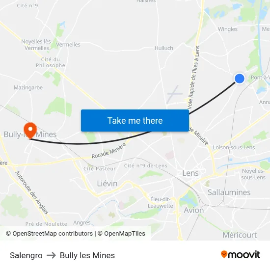 Salengro to Bully les Mines map