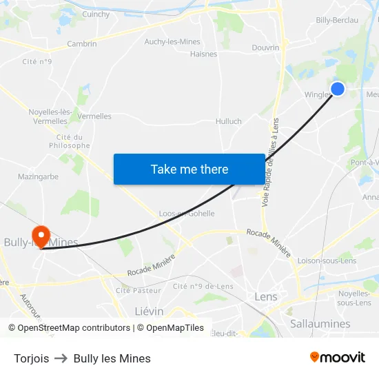 Torjois to Bully les Mines map