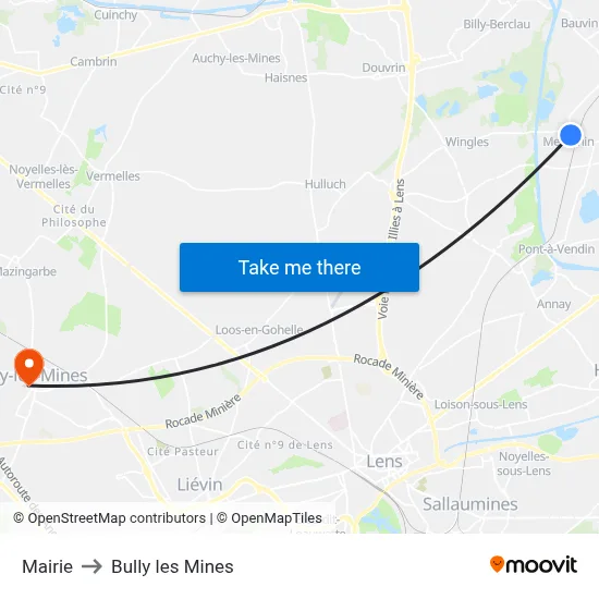 Mairie to Bully les Mines map