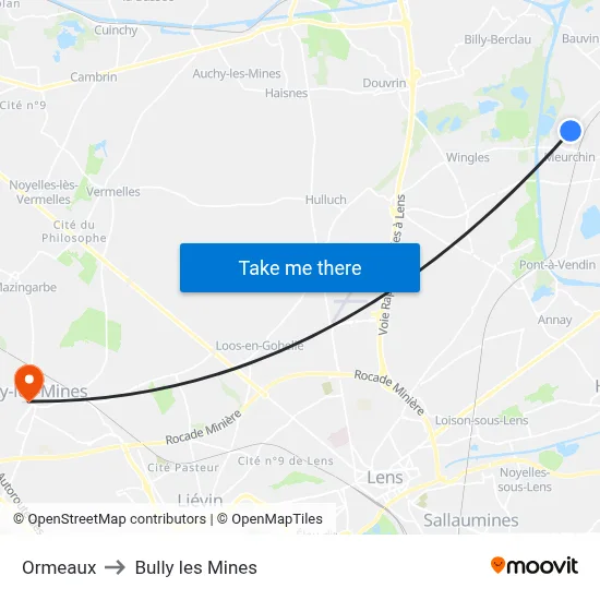 Ormeaux to Bully les Mines map