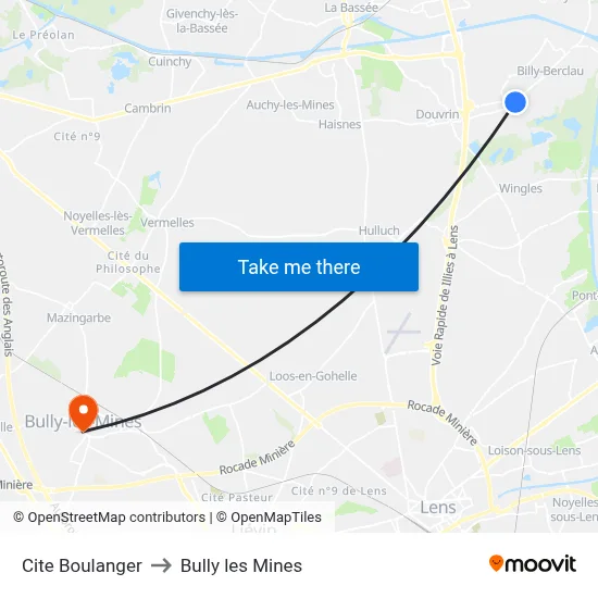 Cite Boulanger to Bully les Mines map