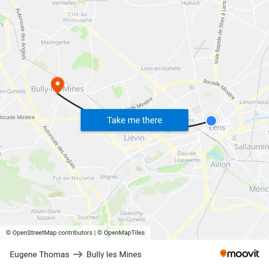 Eugene Thomas to Bully les Mines map