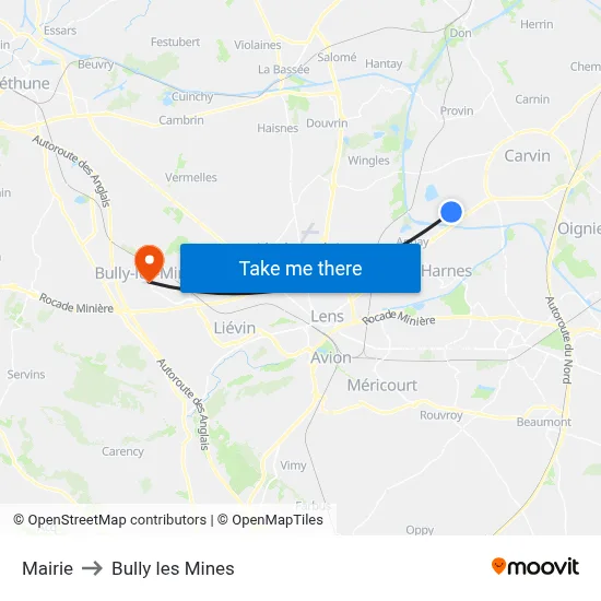 Mairie to Bully les Mines map