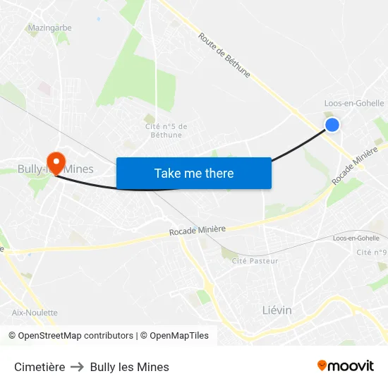 Cimetière to Bully les Mines map
