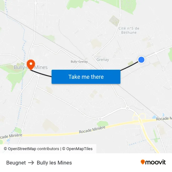 Beugnet to Bully les Mines map