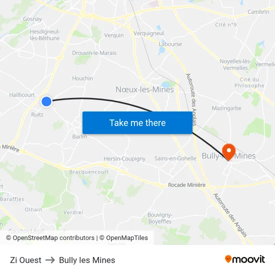 Zi Ouest to Bully les Mines map