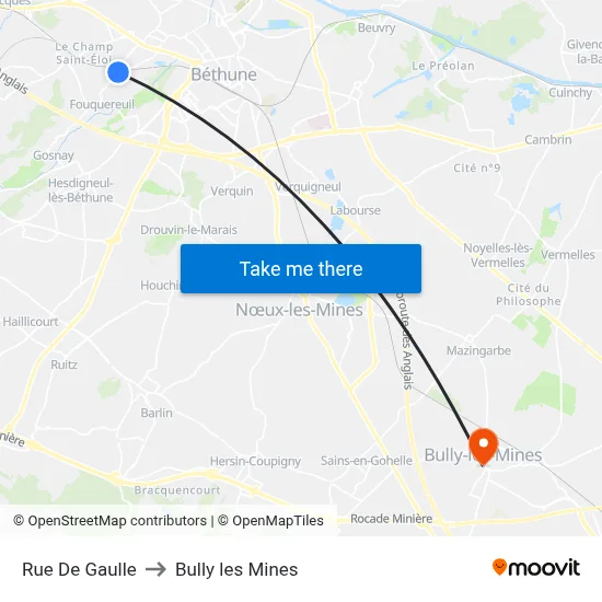 Rue De Gaulle to Bully les Mines map