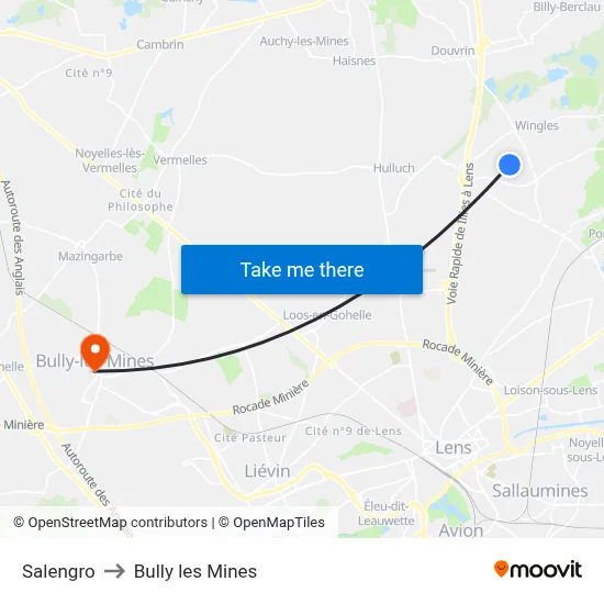 Salengro to Bully les Mines map