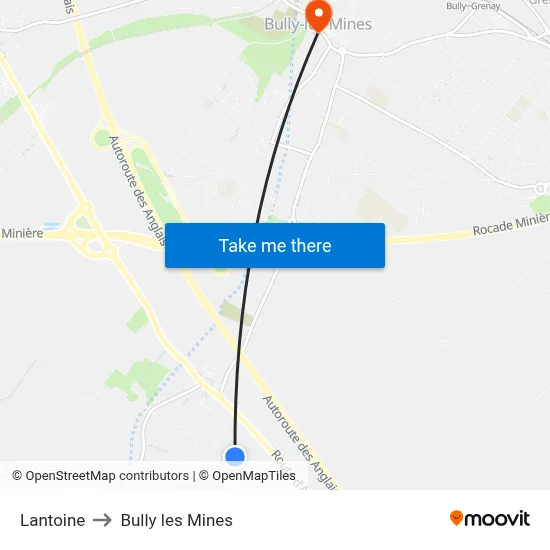 Lantoine to Bully les Mines map