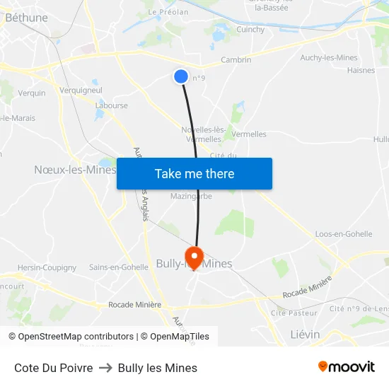 Cote Du Poivre to Bully les Mines map