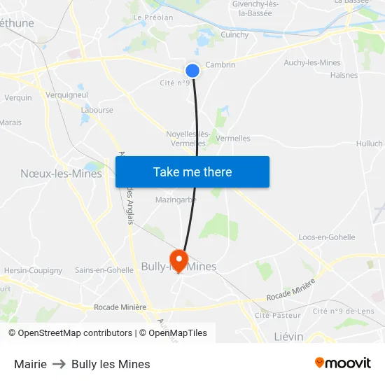 Mairie to Bully les Mines map