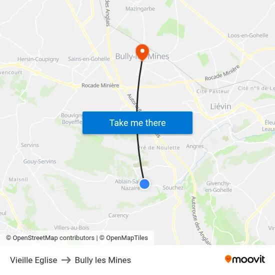 Vieille Eglise to Bully les Mines map