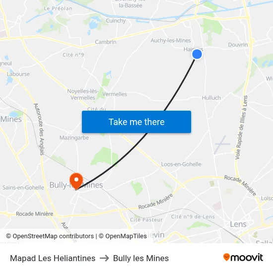 Mapad Les Heliantines to Bully les Mines map