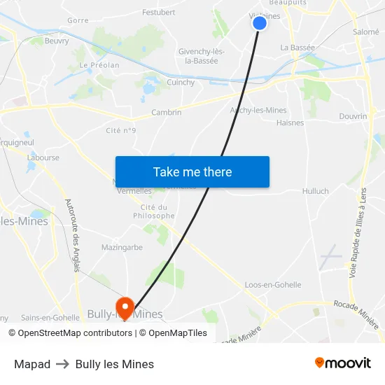 Mapad to Bully les Mines map