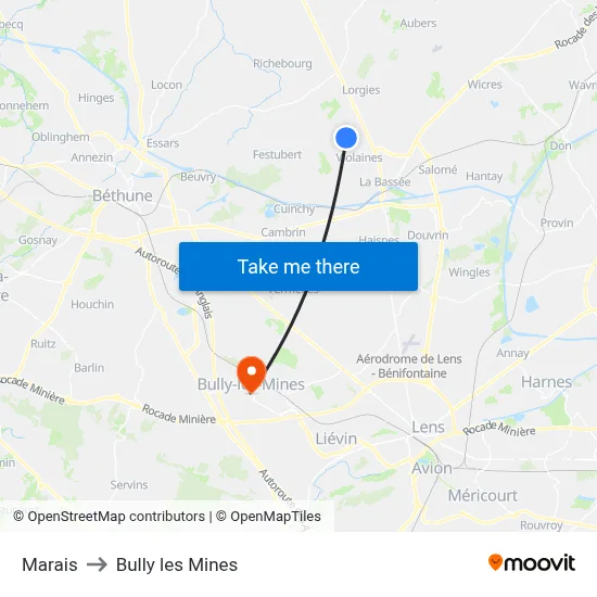 Marais to Bully les Mines map