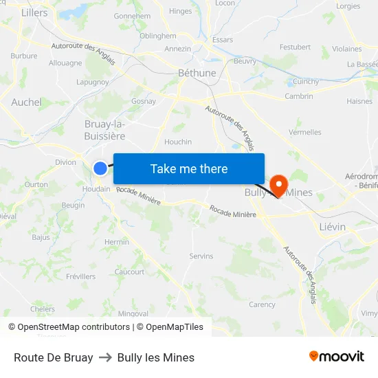 Route De Bruay to Bully les Mines map